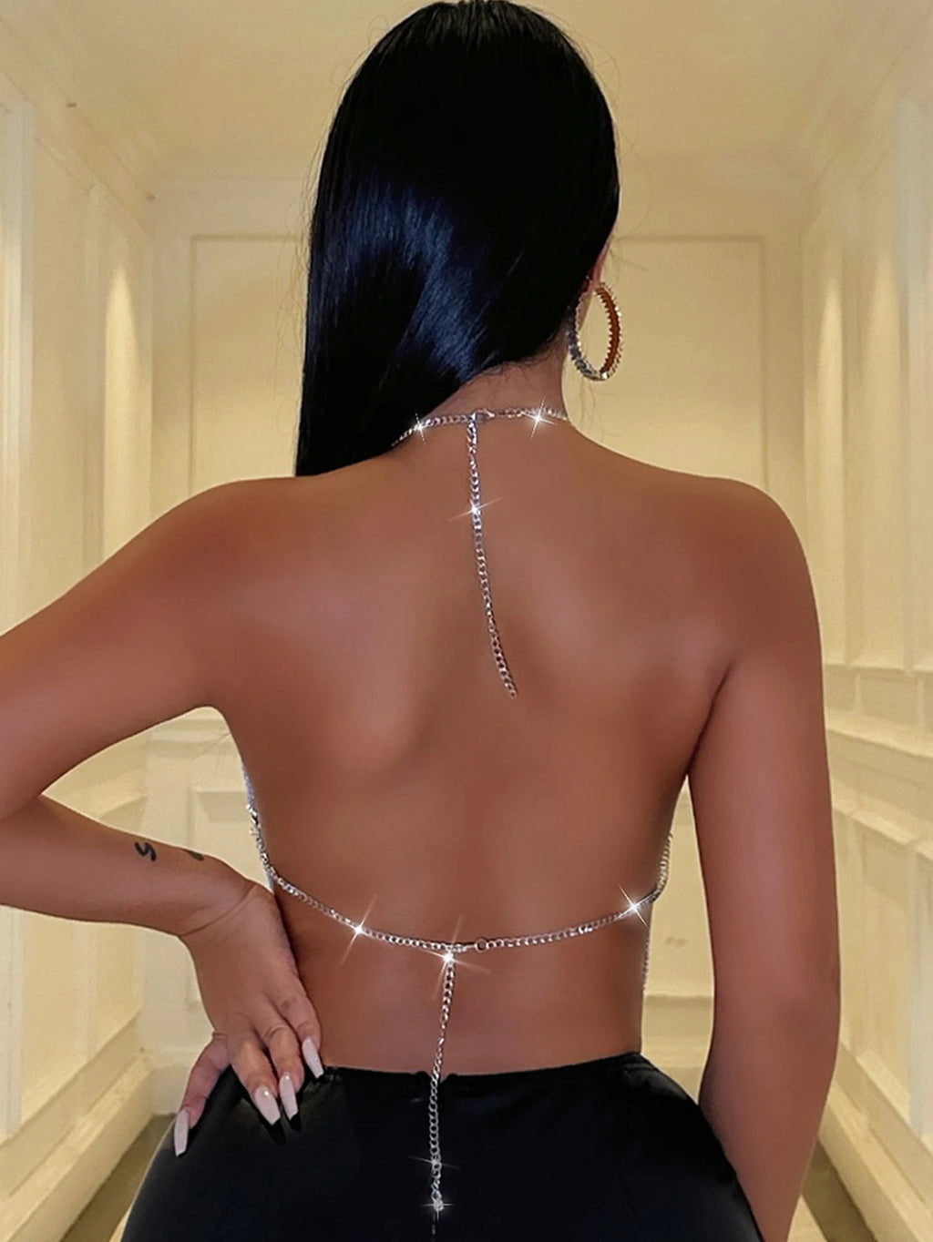 Zaria Purple Rhinestone Backless Corset Crop Top