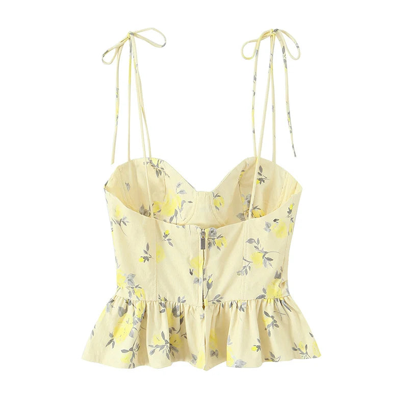 Rozalia Floral Sweetheart Tie-Strap Peplum Corset Cami Top One-piece