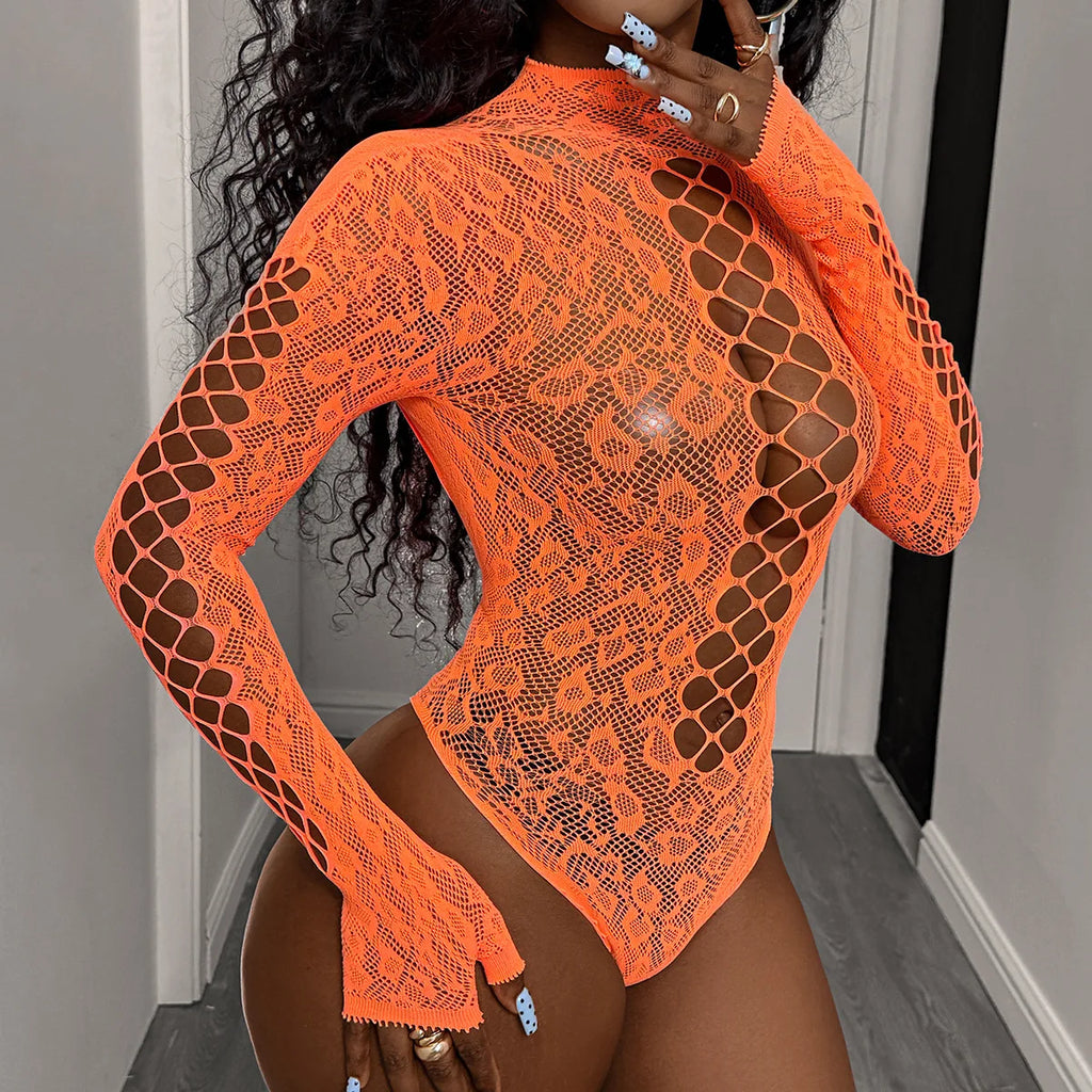 Nadia Animal-Pattern Fishnet Bodystocking