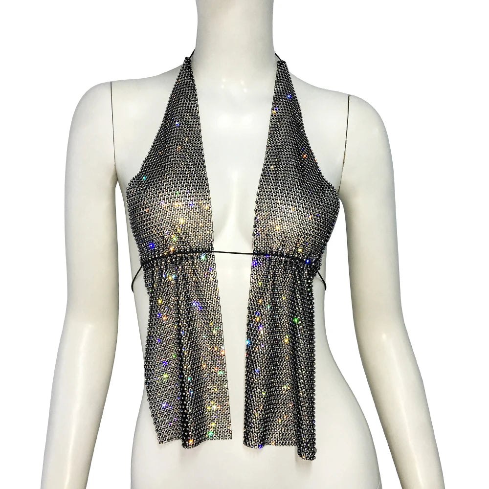 Sienna Crystal Drape Halter Top One-piece