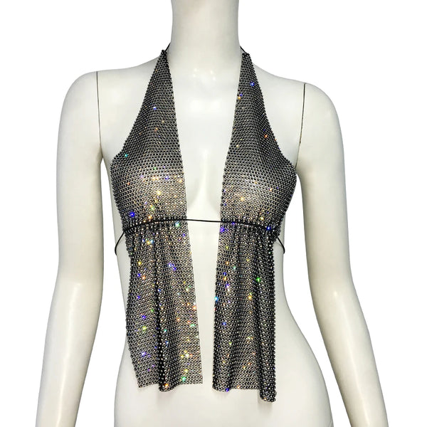 Sienna Crystal Drape Halter Top One-piece