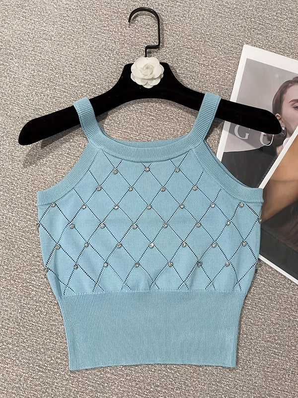 Aveline Rhinestone Eyelet Crop Tank Top One-piece