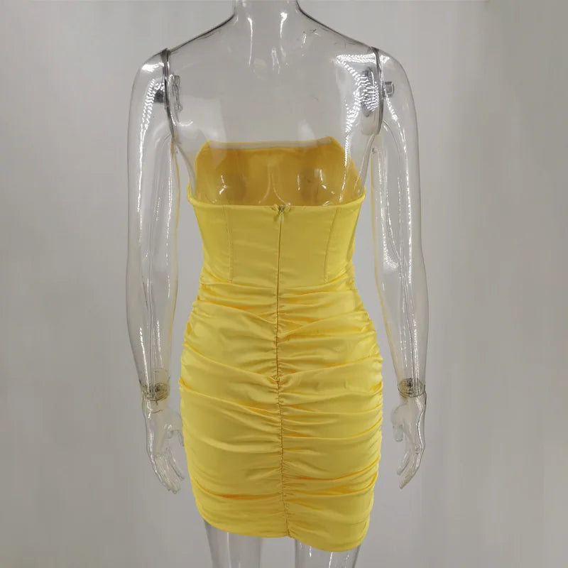 Aurelina Glitter Strapless Ruched Bodycon Mini Dress