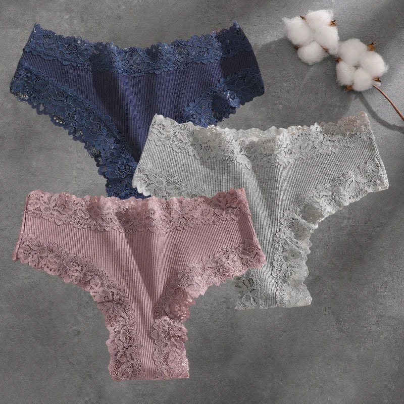 Brielle Floral Lace Bikini Panty Pack Lingerie 3-piece