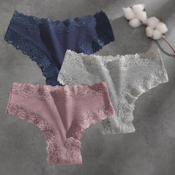 Brielle Floral Lace Bikini Panty Pack Lingerie 3-piece