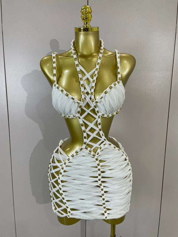 Nerina Sheer Mesh Cutout Halter Mini Dress