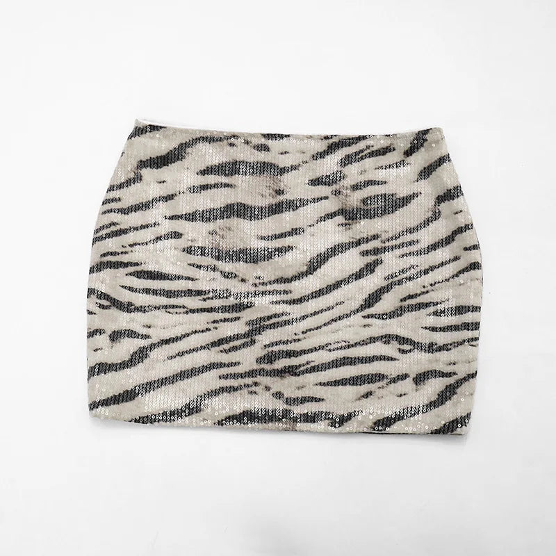 Zahara Zebra-Sequin Backless Mini Skirt Set Two-piece