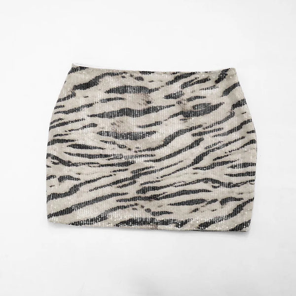 Zahara Zebra-Sequin Backless Mini Skirt Set Two-piece