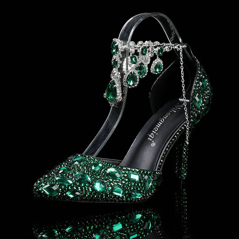 2025 Spring And Autumn New Women'S Shoes Pointed High Heels Crystal Diamond Chain Wedding Shoes Banquet Women'S Single Pumps