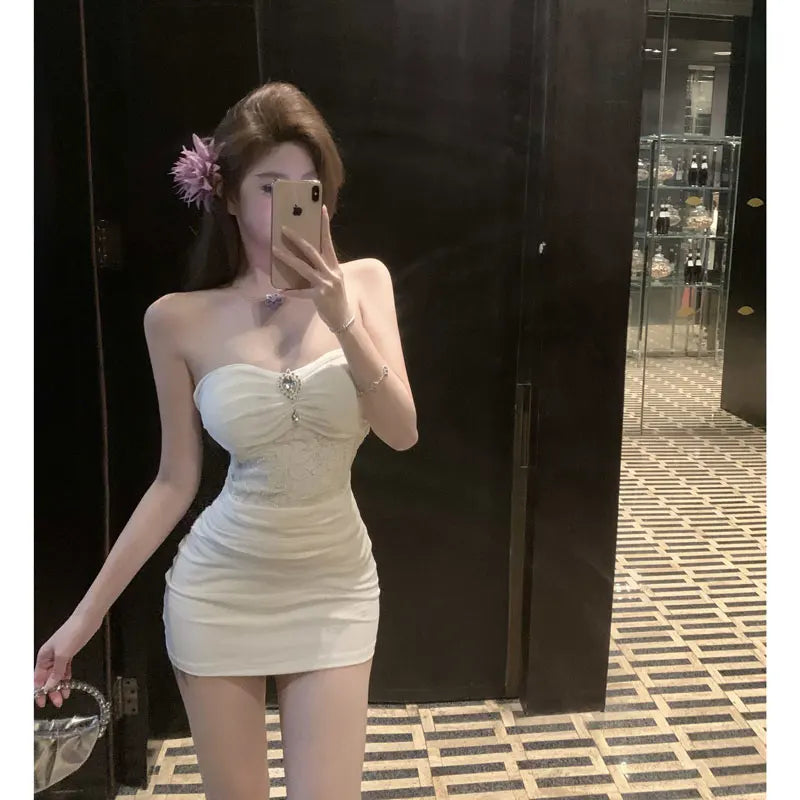 Aurelia Apricot Strapless Wrap Mini Dress
