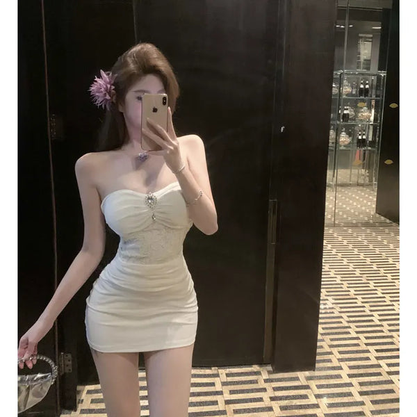 Aurelia Apricot Strapless Wrap Mini Dress