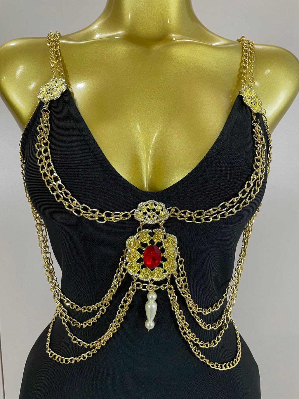Kassandra Chain-Strap Split Bandage Maxi Dress