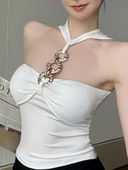 Selena Ivory Chain-Link Halter One-piece