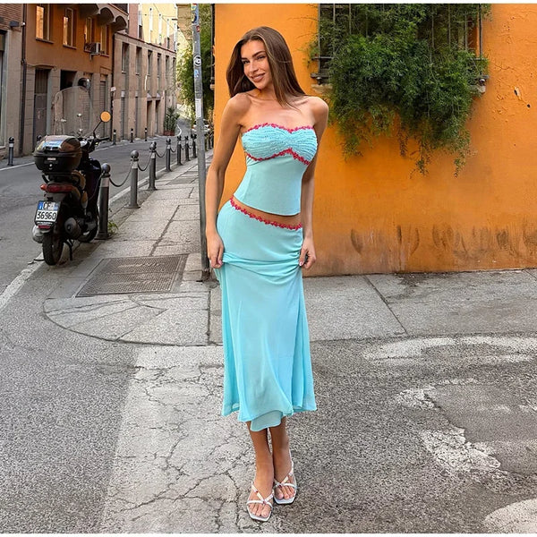 Calista Sequin-Mesh Cutout Maxi Skirt Set Two-piece