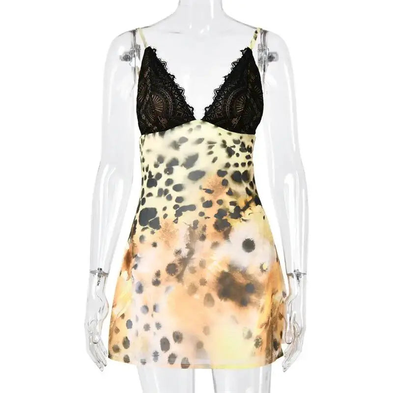 Ludmila Leopard Print Lace-Cup Slip Mini Dress