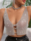 Sexy y2k clothes rhinestone corset crop top women summer hotwife see through cropped tank tops woman beach club party halter top