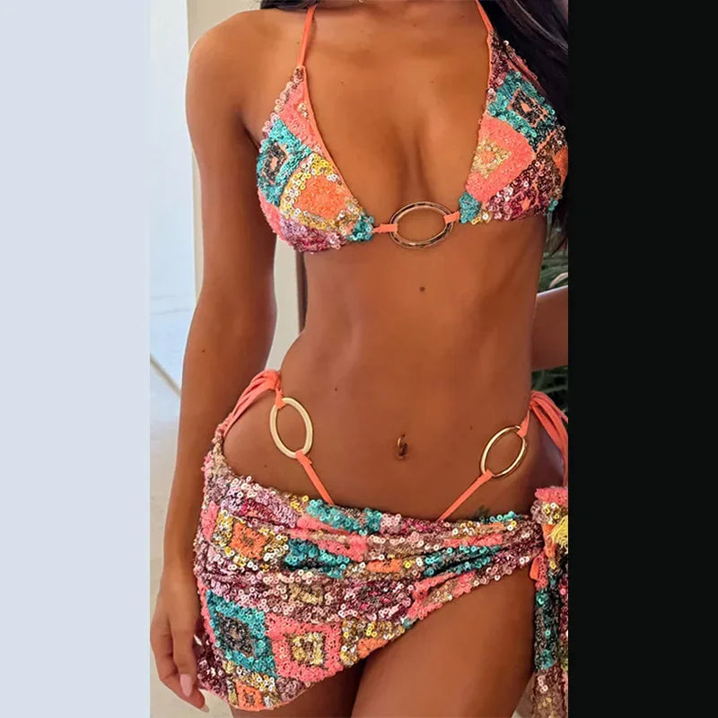 Briony Sequin Lace Bikini Three-Piece