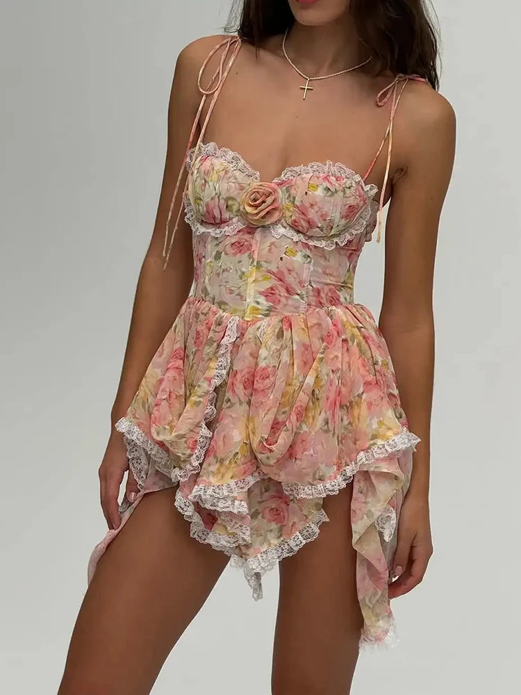 Alina Lace-Up A-Line Mini Dress