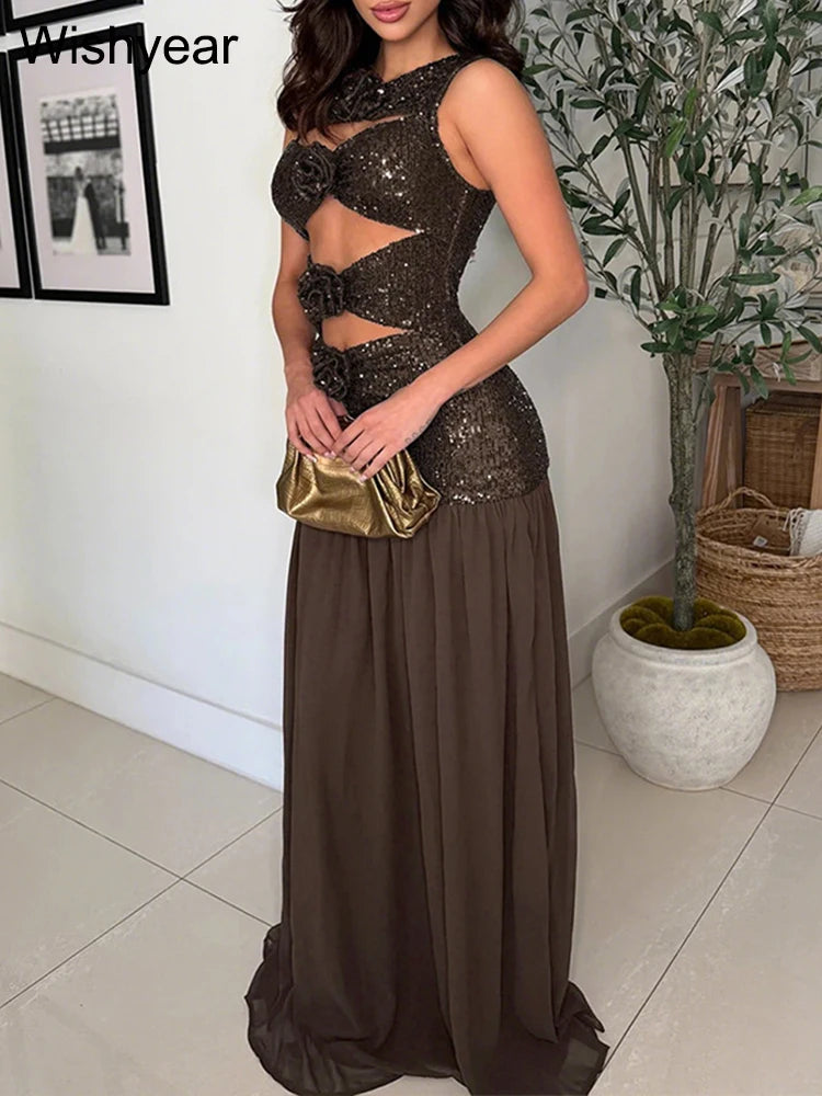 Reina Sequin Cutout Maxi Dress