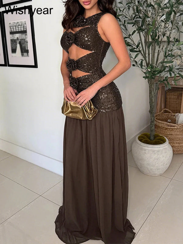 Reina Sequin Cutout Maxi Dress