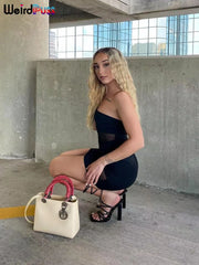 Aria Noir Strapless Sheer Mesh Bodycon Mini Dress