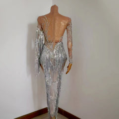 Aria Crystal Fringe Illusion maxi dress One-piece