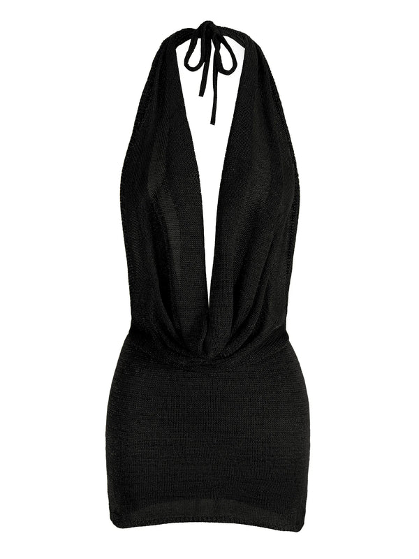 Agnieszka Draped Cowl Halter Backless Knit Mini Dress