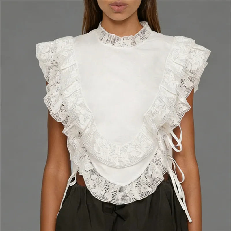 Paige Lace Ruffle Tie-Up Peplum Top