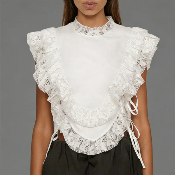 Paige Lace Ruffle Tie-Up Peplum Top