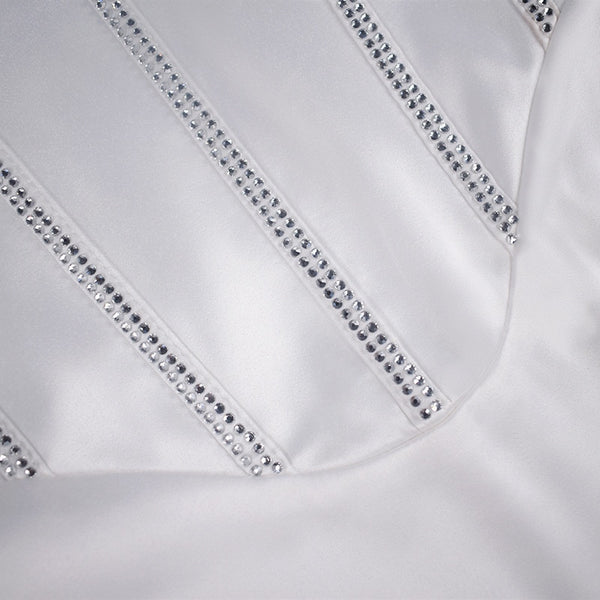 Zoctuo Rhinestone Satin Dresses Boned Low Cut Silky Spaghetti Strap Side Split 2 Deck Ruched Pads Backless Midi Summer Vestidos