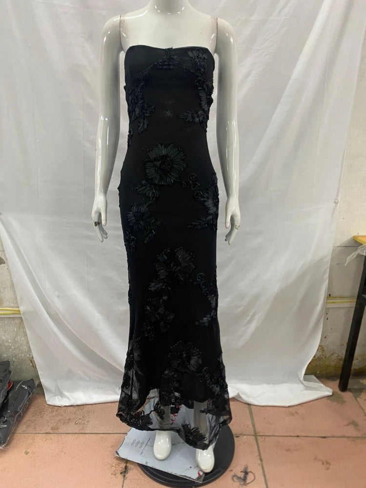 Liliana Floral Appliqué Backless Maxi Dress