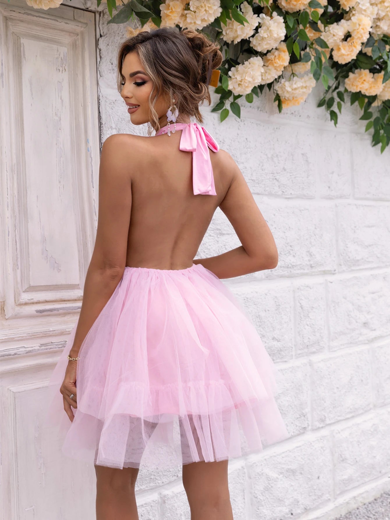 Marielle Mesh-Overlay A-Line Mini Dress