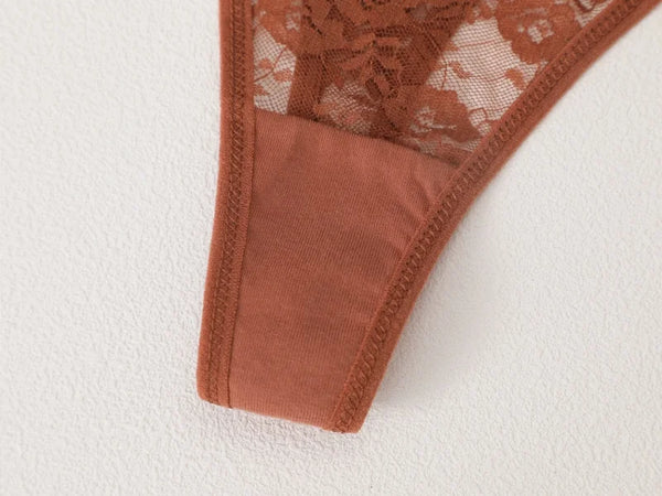 Amorette Lace Floral G-String Panty Pack Lingerie 7-piece