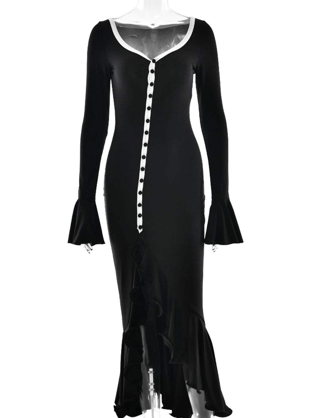 Nerissa Ruffled Long-Sleeve Bodycon Maxi Dress