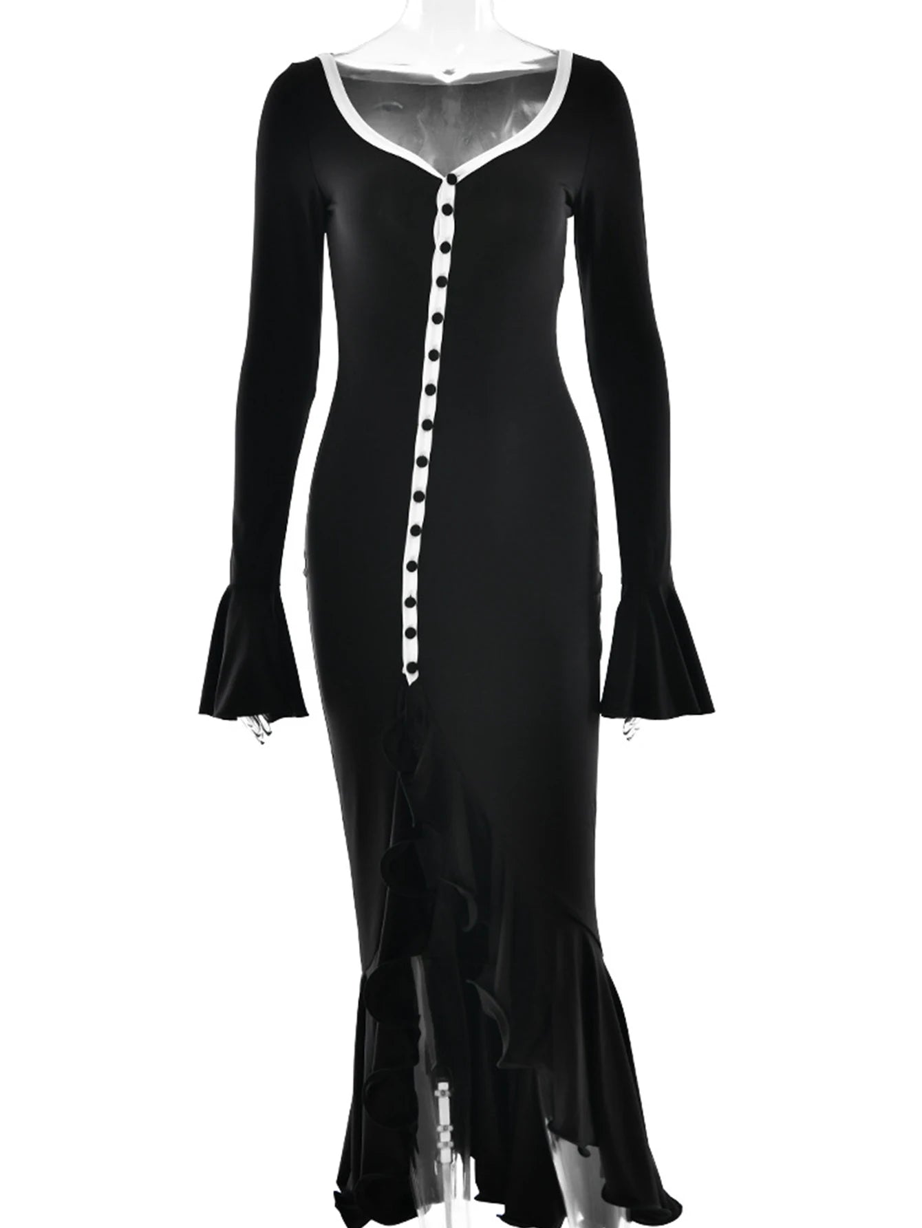 Nerissa Ruffled Long-Sleeve Bodycon Maxi Dress