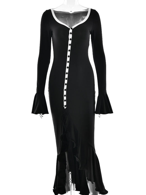 Nerissa Ruffled Long-Sleeve Bodycon Maxi Dress