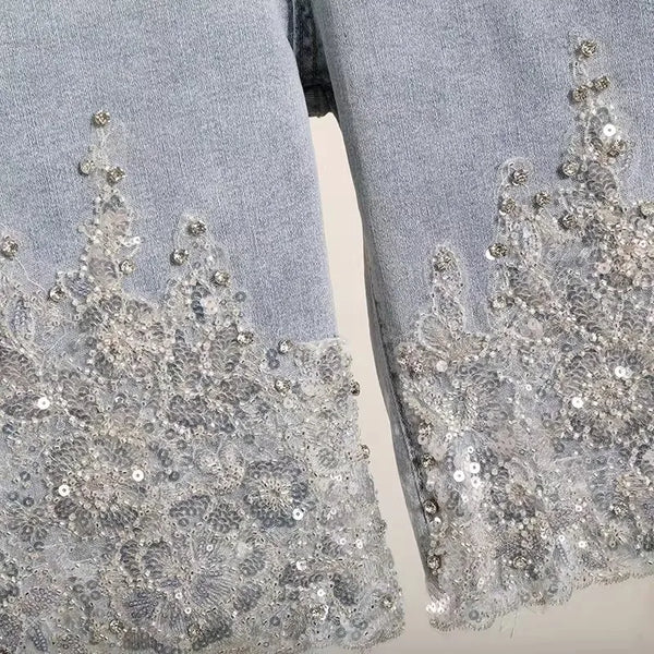 Kaia Sequin Denim Shorts Apparel One-piece