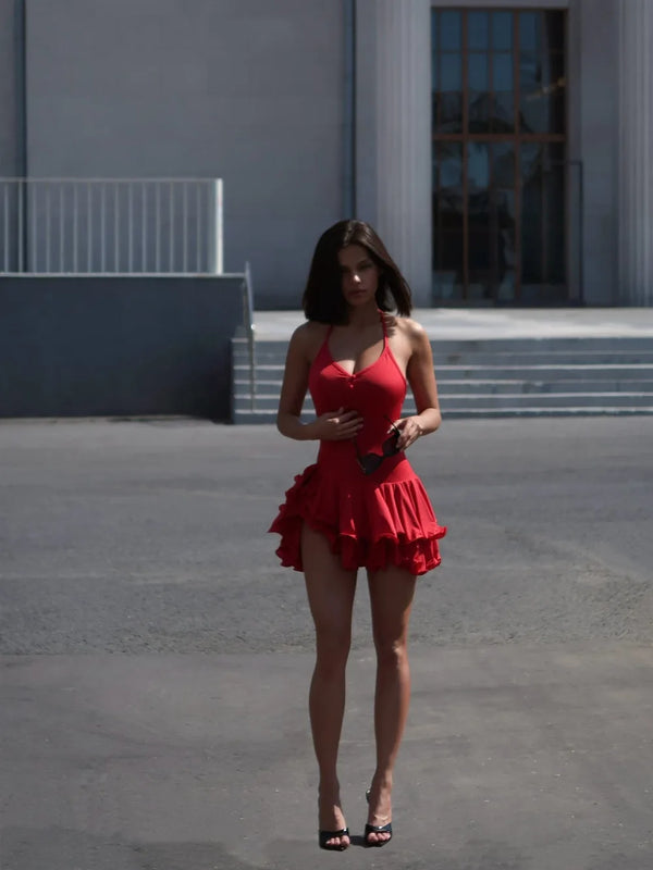 Aria Blush Ruffle Halter Mini Dress