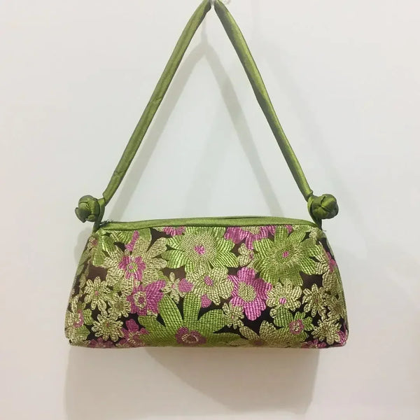 Jade Garden Embroidered Satin Shoulder Bag