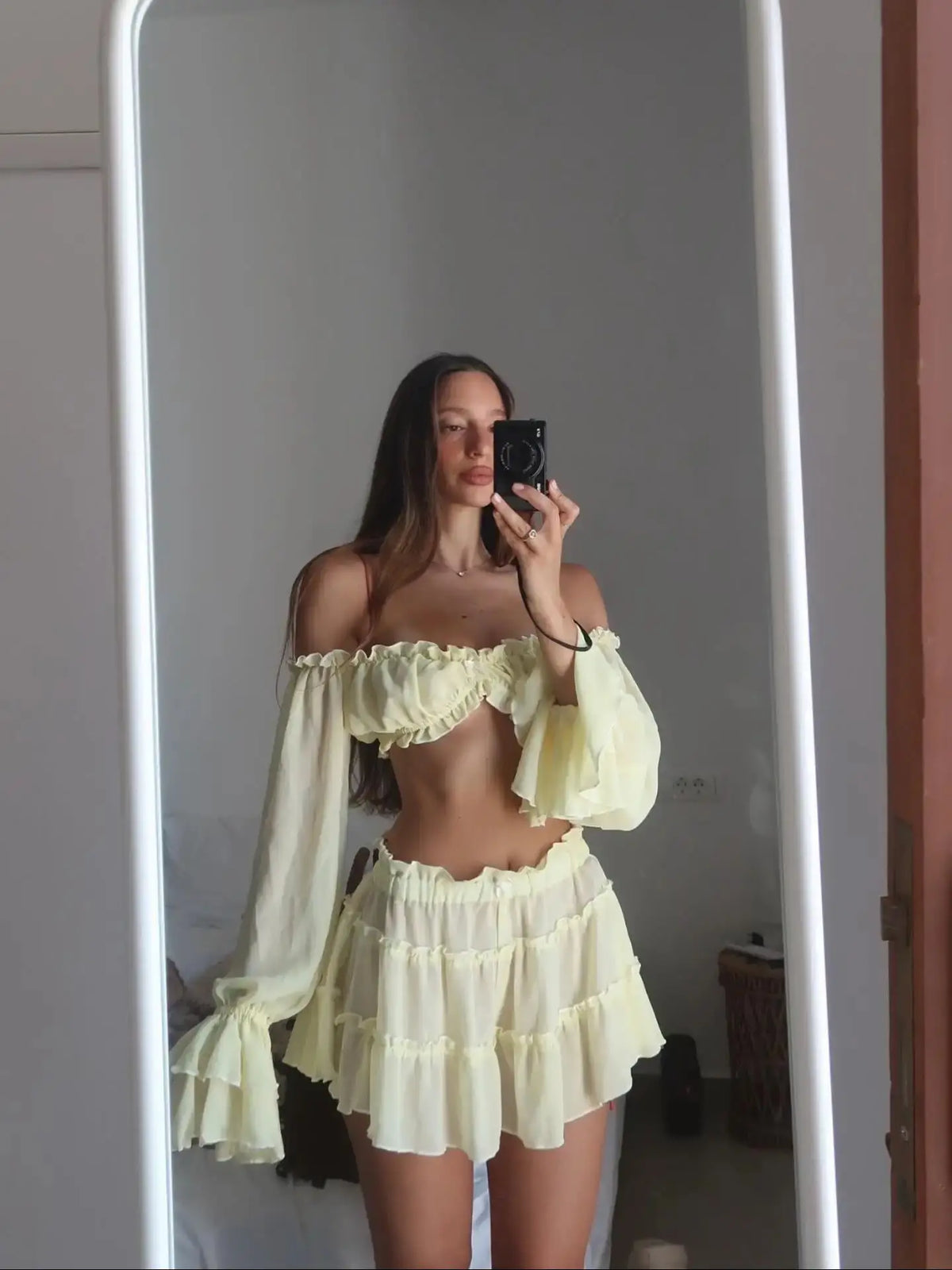 Ruffle Beach Dresses Cover Up Women Bandage Long Sleeve Dress High Waist Beach Cover Ups Summer Bandage Beachwear Dress Clothing