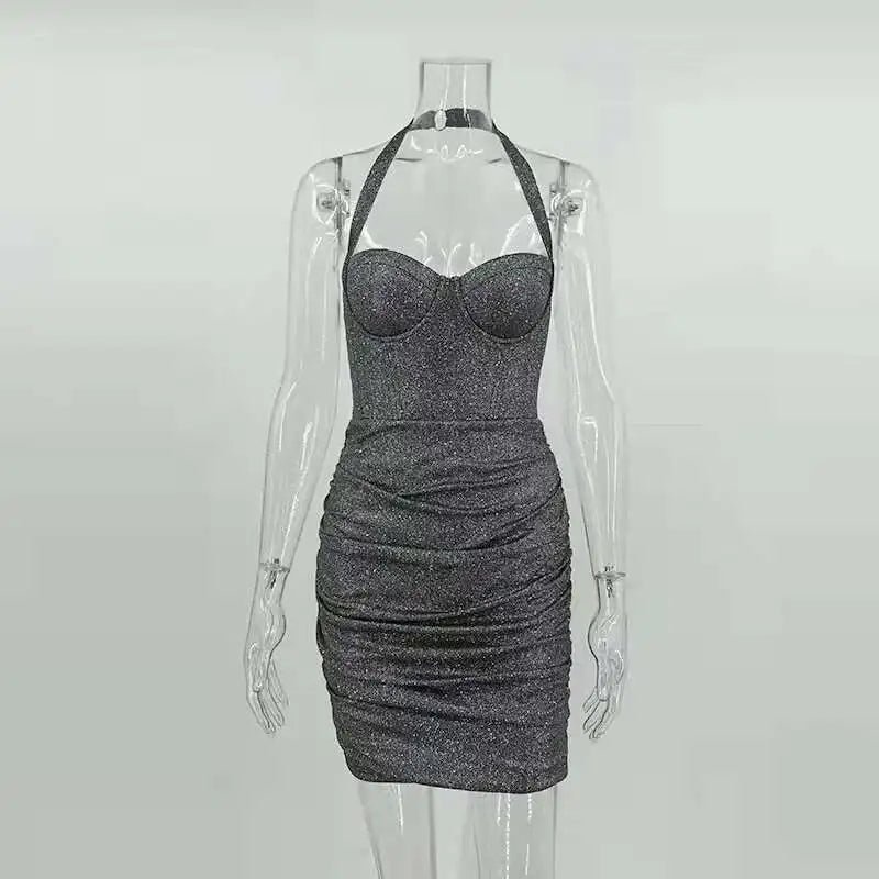 Aurelina Glitter Strapless Ruched Bodycon Mini Dress