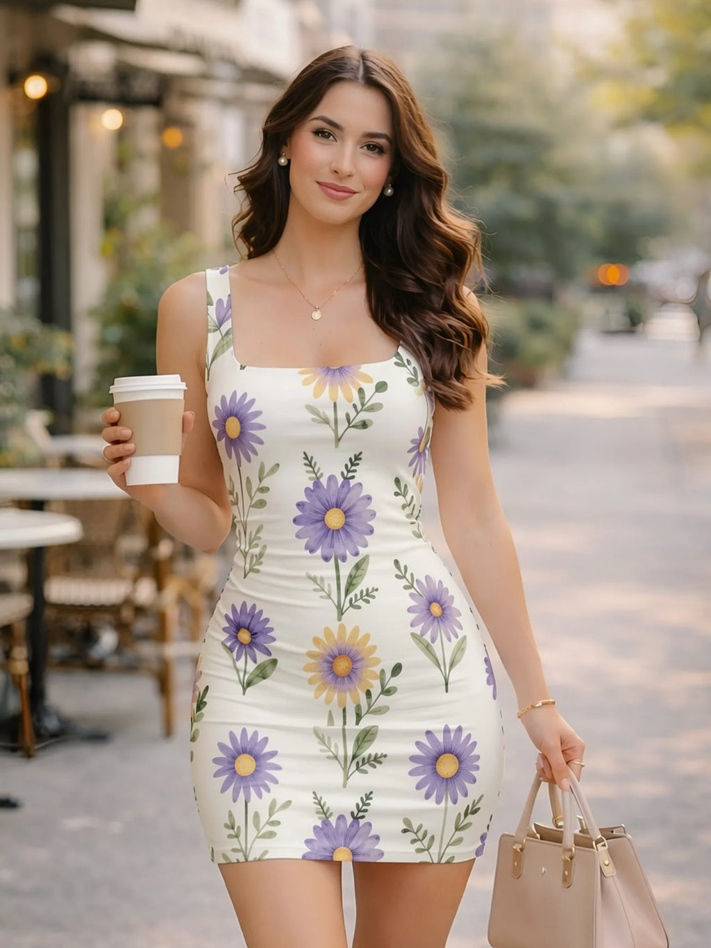 Dahlina Floral Square-Neck Bodycon Mini Dress