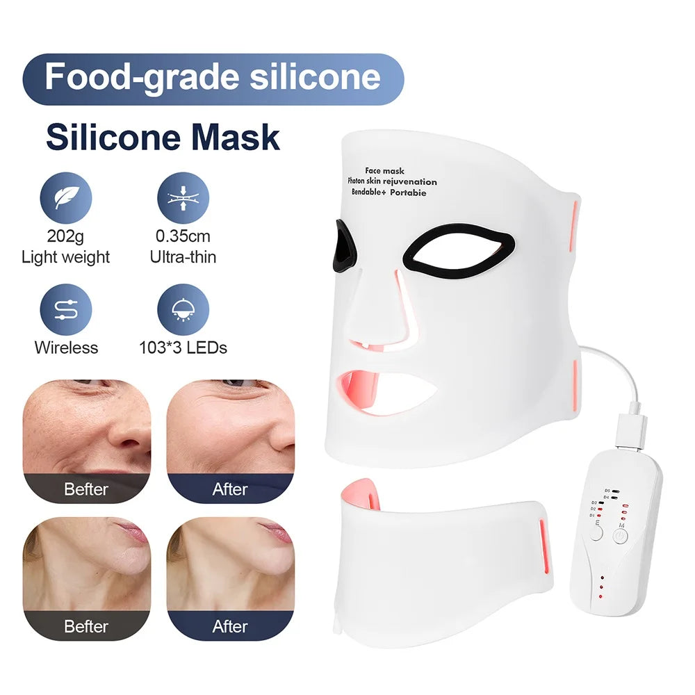 Silicone LED Mask Face With Neck 7 Colors LED Photon Red Light Infrared Therapy Flexible Facial Mask Repair Skin Wireless Use Secondary image