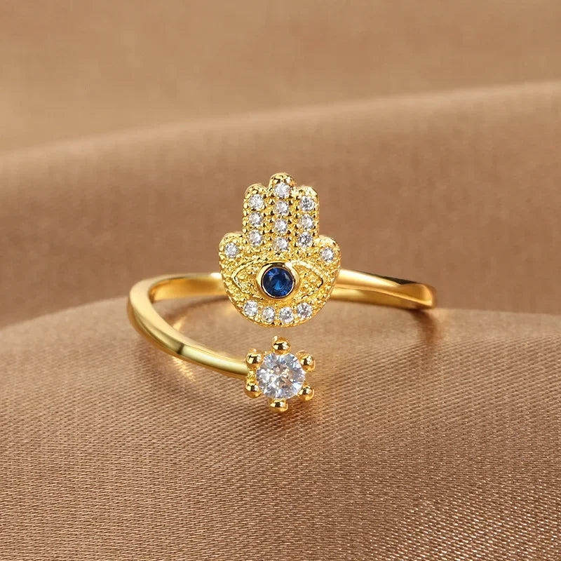 Safiya Hamsa Evil Eye Open Ring Collection Main image