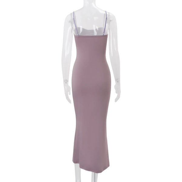 Lavendra Contrast Bust Cami Backless Bodycon Maxi Dress