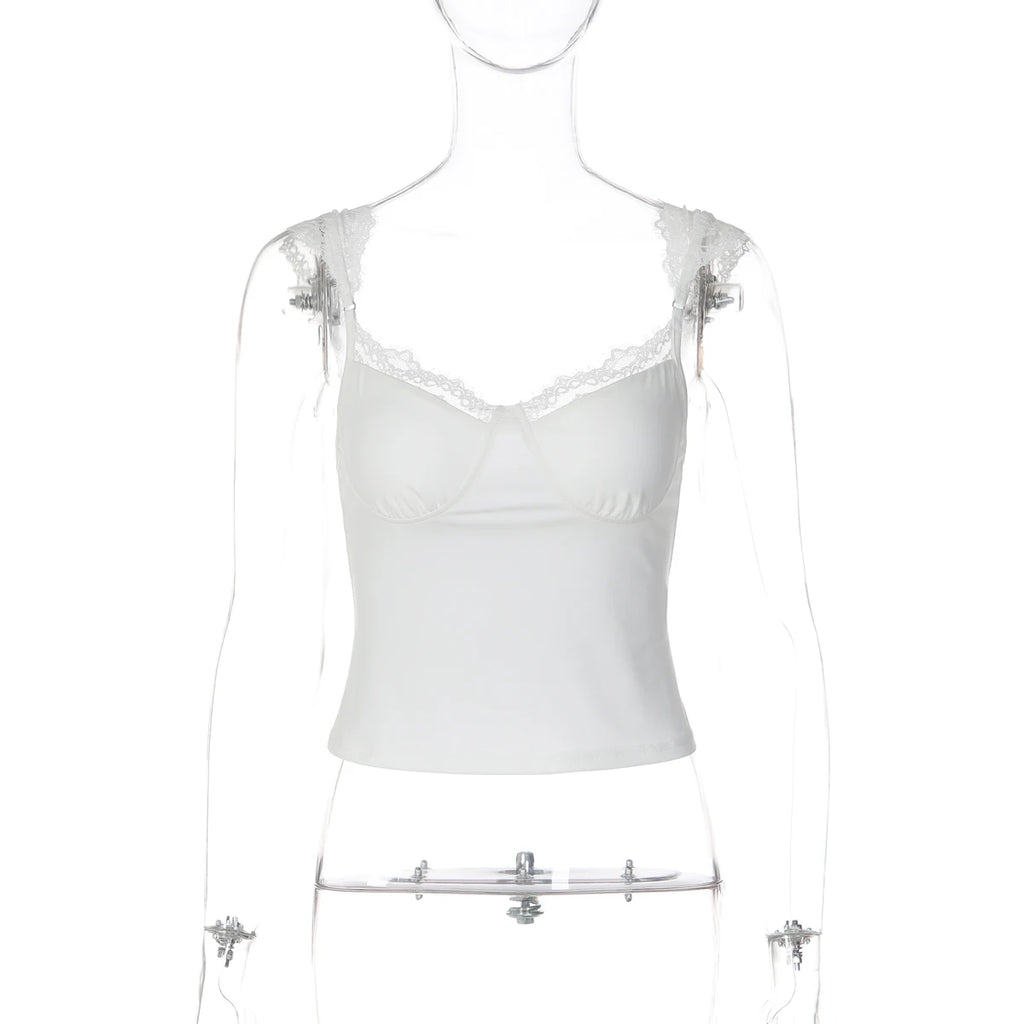 Wenna Lace-Trim Ruffle Strap Slim Crop Cami One-piece