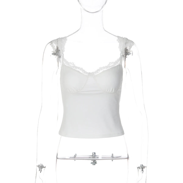 Wenna Lace-Trim Ruffle Strap Slim Crop Cami One-piece