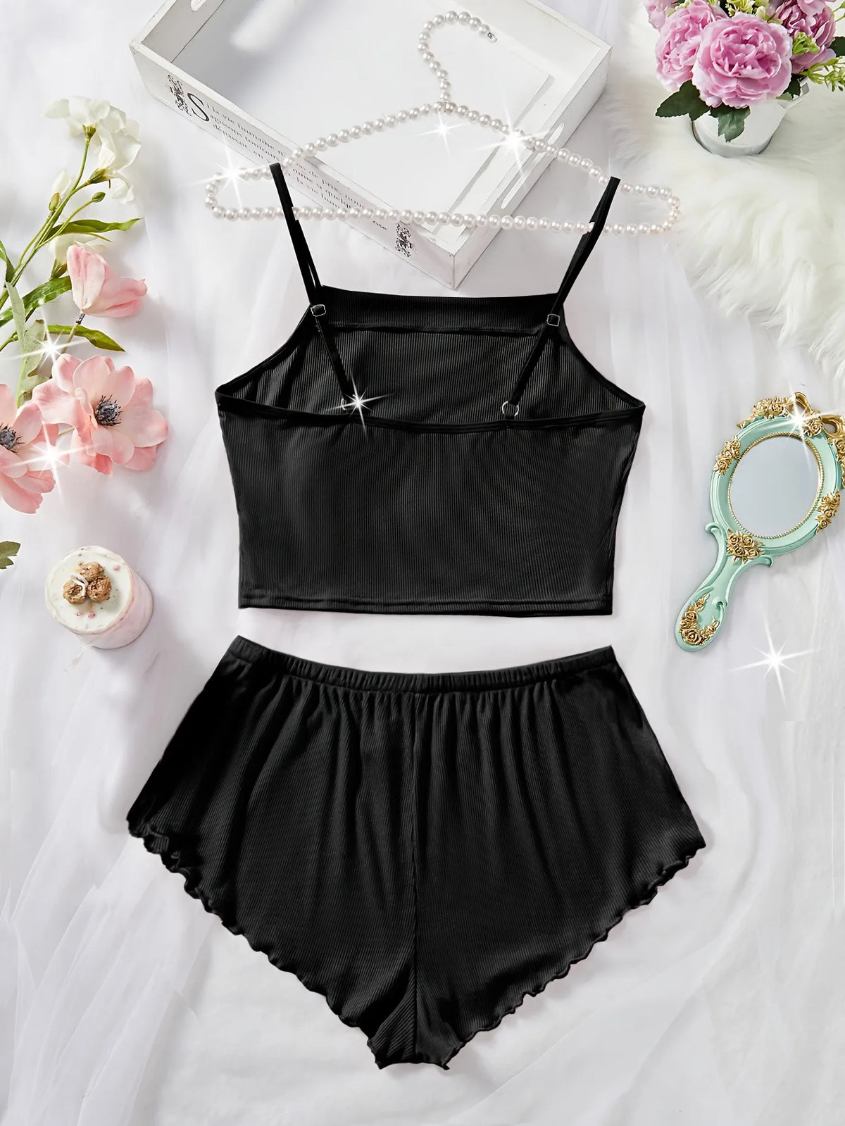 Pernilla Ribbed Cami & Ruffle-Trim Shorts Pajama Set Two-piece