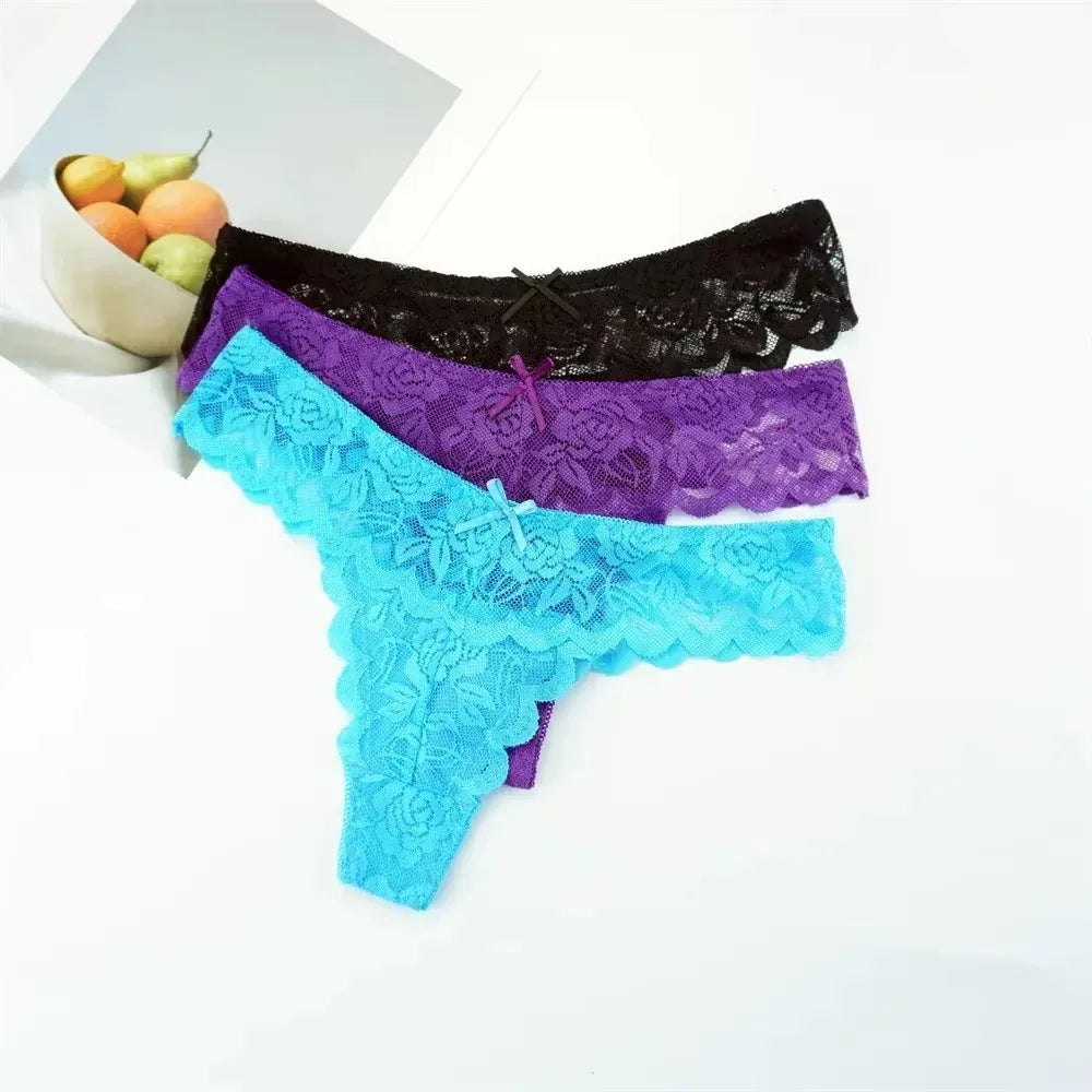 Violetta Sheer Lace G-String Panty Pack Lingerie 3-piece