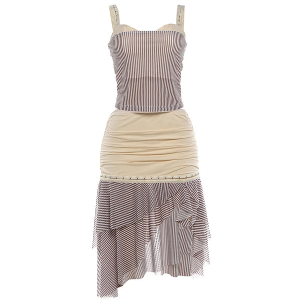 Katarina Ruched Ruffle Striped Mini Skirt Set Two-piece